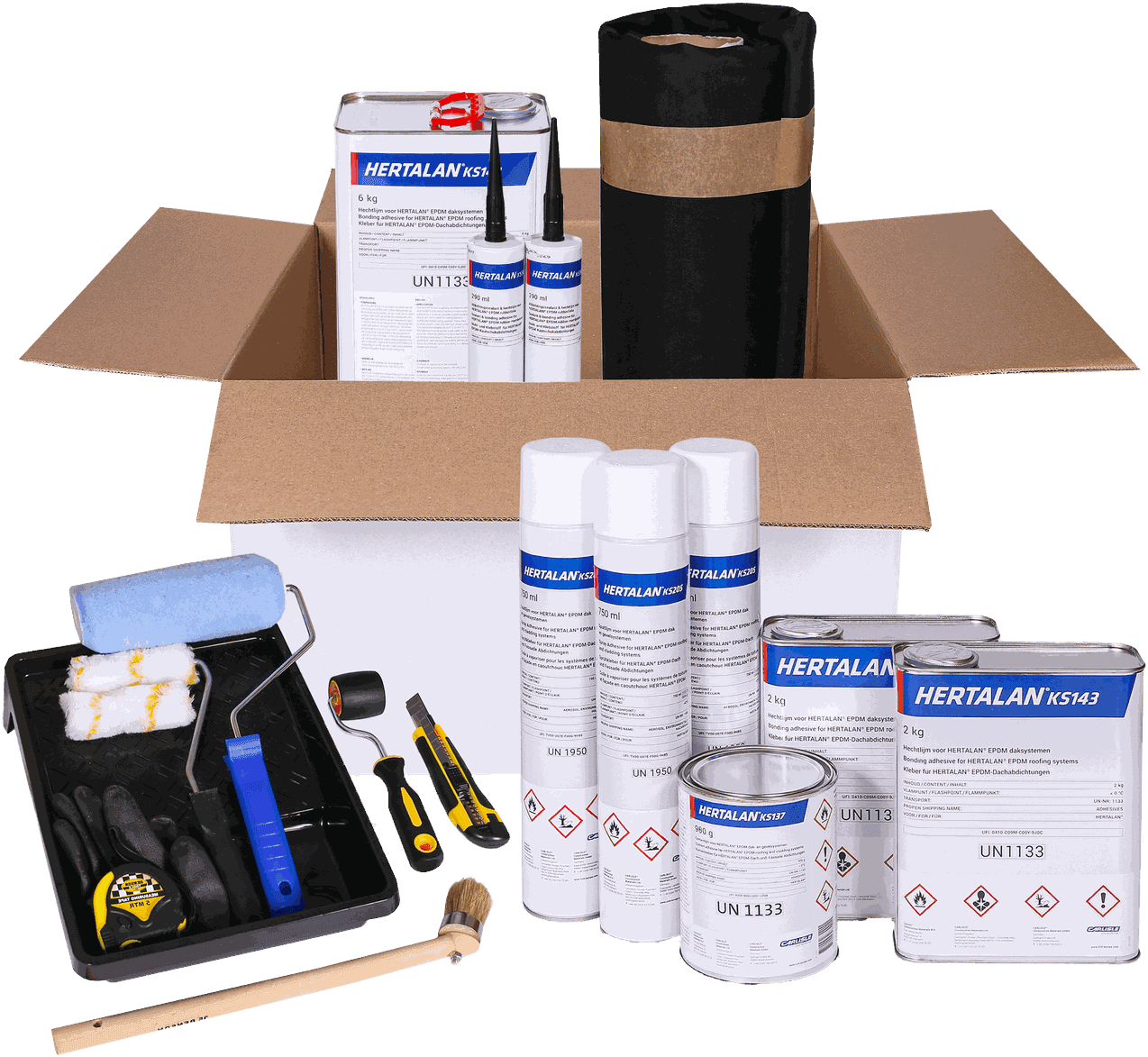 Dakpakket — EPDM-rol met lijm en randafwerking